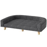 PawHut Sofá para Cães Cama Elevada para Cães Estofada com Almofada Lavável e Pés de Madeira de Pinho 98x67x25 cm Cinza Escuro(m-11)