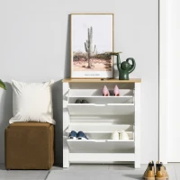 HOMCOM Sapateira Branca Estreita Armário para Sapatos com 2 Gavetas Basculantes para 12 Pares de Sapatos 72x26x80 cm(m-2)