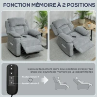 HOMCOM Fauteuil relax électrique fauteuil inclinable port USB repose-pieds poches latérales télécommande 86x90x103cm gris clair(m-10)