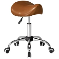 HOMCOM Tabouret à roulettes, chaise de travail avec hauteur réglable 49-61 cm et selle ergonomique, 52x53x49-61cm, marron(m-12)