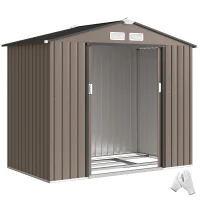 Outsunny Căsuță de Grădină din Metal cu Aerisiri și Ușă Dublă Glisantă, 2,1x1,3 m, Maro(m-11)