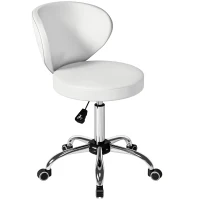 HOMCOM Tabouret à roulettes, tabouret de massage en PU avec hauteur réglable 73-88 cm et dossier, pivotant 360°, blanc(m-13)