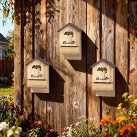 PawHut Set de 3 Casas para Murciélagos Cajas de Madera para Exterior Jardín Huerto o Granja Fácil de Montaje Natural(m-2)