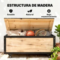 Outsunny Baúl de Exterior de Madera con 4 Ruedas para Jardín Patio Balcón 100x50x43 cm Natural y Negro(m-5)