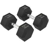 HOMCOM Set de 2 Mancuernas Hexagonales de 2x17,5 kg de Hierro Fundido Recubiertas en Goma para Entrenamiento en Casa Gimnasio(m-11)