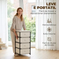 HOMCOM Cómoda para Quarto com 4 Gavetas em Tecido Estrutura em Aço para Sala Escritório Bege(m-7)