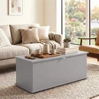 HOMCOM Coffre de rangement, banc de rangement avec couvercle rabattable et charnières de sécurité, 100 x 40 x 40 cm, gris(m-9)