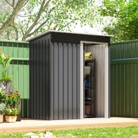 Outsunny Abrigo de Jardim Exterior 1,5 m² 163x89x182 cm Abrigo Metálico para Ferramentas com Porta de Correr e Teto Inclinado Preto(m-10)