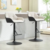 HOMCOM Lot de 2 tabourets de bar chaises de bar hauteur réglable tissu effet lin et base en acier 52,5 x 53 x 86,5-108 cm gris(m-2)