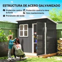 Outsunny Caseta de Jardín 221x133x190 cm Cobertizo de Exterior Metálico para Almacenamiento de Herramientas Gris Oscuro(m-4)