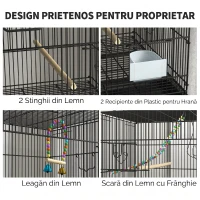 PawHut Cușcă pentru Păsări din Oțel și PP, Design Suprapus cu Stinghii, Leagăne și Scărițe, 77x46x164 cm, Negru(m-6)