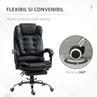 HOMCOM Scaun de Birou din Piele artificiala Neagra Inaltime Reglabila cu Spatar Rabatabil la 145° si Suport pentru Picioare, 64,5x69x117-127 cm(m-6)