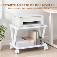 HOMCOM Soporte para Impresora de 2 Niveles Bajo Escritorio con Ruedas Bloqueables para Oficina en Casa 44x28x32 cm Blanco(m-4)