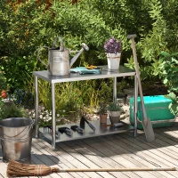 HOMCOM Mesa de Trabajo de Acero Inoxidable con 2 Estantes para Cocina Garaje Taller Carga 100 kg 120x60x86 cm Plata(m-7)