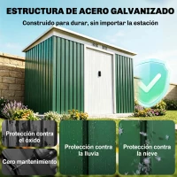 Outsunny Cobertizo de Jardín 280x130x172 cm Caseta de Exterior Metálica para Almacenamiento de Herramientas Verde Oliva(m-4)