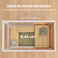 PawHut Coelheira de Madeira Gaiola de para Pequenos Animais Portátil com Teto Abatível Rampa Bandeja Amovível 90x53x59cm Madeira(m-4)