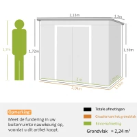 Outsunny Tuinschuur met Ventilatieraampjes, Schuifdeuren, van Gegalvaniseerd Staal, 213 x 130 x 159 cm, Groen(m-3)