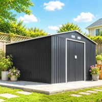 Outsunny Cobertizo de Jardín 8,3 m² 277x322x192 cm con 2 Puertas Corredizas Base Refuerzo (Suelo NO Incluido) Gris(m-9)