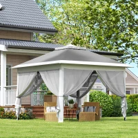 Outsunny Carpa Plegable 3,3x3,3 m Pop-up Altura Ajustable Doble Techo Mosquiteras Extraíbles y Bolsa de Transporte Anti-UV Gris(m-9)
