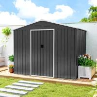 Outsunny Cobertizo de Jardín Exterior 3,6 m² 236x171x191 cm con Puertas Correderas y Ranuras de Ventilación Gris Oscuro(m-9)