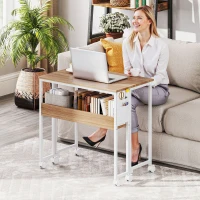 HOMCOM Faltbarer Schreibtisch, zum Beistelltisch umwandelbar, offenes Regal, Natur(m-9)