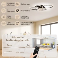 HOMCOM Plafondventilator met verlichting en afstandsbediening, 77 cm LED-plafondventilator met 3 lichtkleuren, 6 snelheden, timer(m-8)
