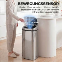 HOMCOM Sensor Mülleimer 50L Automatik Mülleimer mit Bewegungssensor, Wasserdichter Abfalleimer für Büro, Schlafzimmer, Küchen Edelstahl Silber(m-6)