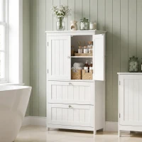 HOMCOM Armário de banheiro com 2 gavetas, autoportante, com prateleira ajustável e portas com acabamento lamelado, Branco(m-2)