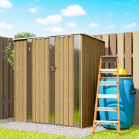 Outsunny Cobertizo de Jardín Exterior Metálico 1,37 m² 163x89x163 cm con Techo Inclinado, Puertas con Pestillo y Guantes Marrón(m-9)