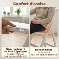HOMCOM Lot de 4 chaises pliantes en résine et PU, chaises pliantes portables pour intérieur et extérieur, 45x44x78cm, blanc(m-5)