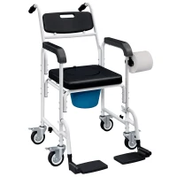 HOMCOM Chaise percée adulte à roulettes, chaise percée de douche avec repose-pieds, dossier et accoudoirs, 53x97x97cm, noir(m-12)