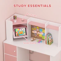 AIYAPLAY Escritorio Infantil con Silla Soporte Ajustable para Tablet Portalápices Tablero de Corcho Estantes Armarios Rosa(m-5)