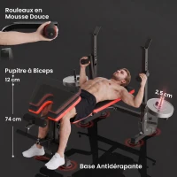 HOMCOM Banc de musculation Fitness entrainement complet avec support d'haltères dossier réglable acier 175 x 139 x 127 cm noir(m-7)