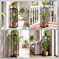 Outsunny aminholzregal 38 x 38 x 112cm erhöhtes Brennholzregal mit 4 Haken Dekorative Aussparungen bis 100 kg Stahl(m-8)