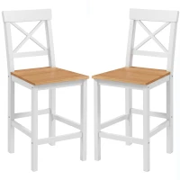 HOMCOM Conjunto de 2 Bancos de Bar de Madeira com Encosto e Apoio para os Pés Estilo Rústico para Cozinha 41x46x97.5 cm Natural(m-11)