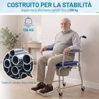 HOMCOM Sedia da Doccia con Ruote, Carrozzina Comoda Imbottita con Braccioli Ribaltabili(m-7)