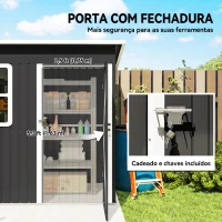 Outsunny Abrigo de Jardim Exterior 2,55 m² 221x133x190 cm com Janela Porta com Fechadura e Ventilações Cinzento Escuro(m-6)