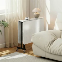 HOMCOM Table à Manger Pliante sur Roulettes pour 4-6 Personnes 120 cm, Roues avec Freins, 2 Abattants, Industriel, Blanc Noir(m-9)