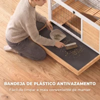 PawHut Coelheira de Madeira Gaiola de para Pequenos Animais Portátil com Teto Abatível Rampa Bandeja Amovível 90x53x59cm Madeira(m-6)