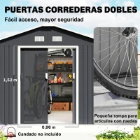 Outsunny Cobertizo de Jardín 8,3 m² 277x322x192 cm con 2 Puertas Corredizas Base Refuerzo (Suelo NO Incluido) Gris(m-5)