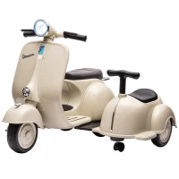 AIYAPLAY Mota Elétrica Infantil VESPA com 2 Assentos, Arranque Suave, Luz, Música, USB e Arrumação, Creme(m-1)