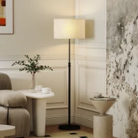 HOMCOM Luminária de pé com controle remoto, altura ajustável, abajur de tecido, suporte metálico, brilho ajustável, interruptor de pé, preto(m-6)