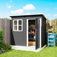 Outsunny Caseta de Jardín 221x133x190 cm Cobertizo de Exterior Metálico para Almacenamiento de Herramientas Gris Oscuro(m-9)