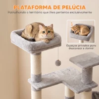 PawHut Árvore Arranhadora para Gatos 152 cm Multinível com Casinha, Rede, Cama, Escada Arranhadora, 4 Postes de Sisal e Bolas, Cinzento Claro(m-6)