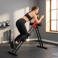 SPORTNOW Máquina de Abdominais Dobrável com Monitor LCD para Treino de Corpo Inteiro em Casa Vermelho e Preto(m-10)