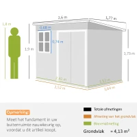 Outsunny Metalen Tuinschuur voor Opslag van Tuingereedschap, met Venster, Brede Deur, 260 x 177 x 190 cm, Donkergrijs(m-3)