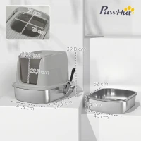 PawHut Arenero para Gatos de Acero Inoxidable L con Tapa Abatible Pala Metálica Bolsa Desodorizante Fácil Limpiar Gris Claro(m-3)