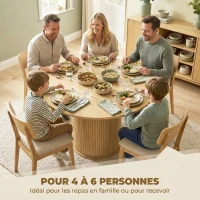 HOMCOM Table à manger ronde pour 4-6 personnes, Ø 120 x 75 cm, table de cuisine avec base cylindrique cannelée, bois naturel(m-4)
