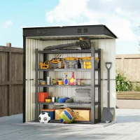 Outsunny Abrigo de Jardim Exterior 1,37 m² 163x90x179 cm com Porta com Fechadura e Grelhas de Ventilação Cinzento Escuro(m-9)
