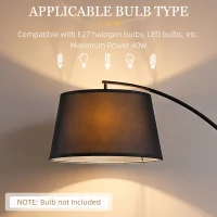 HOMCOM Lampada da Terra ad Arco con Paralume in Tessuto e Interruttore a Pedale, Ø47x105x190cm, Nera(m-6)